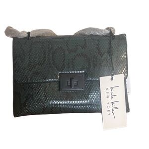Nicole Miller Snakeskin Pattern Green and Black Crossbody Chain Purse NWT